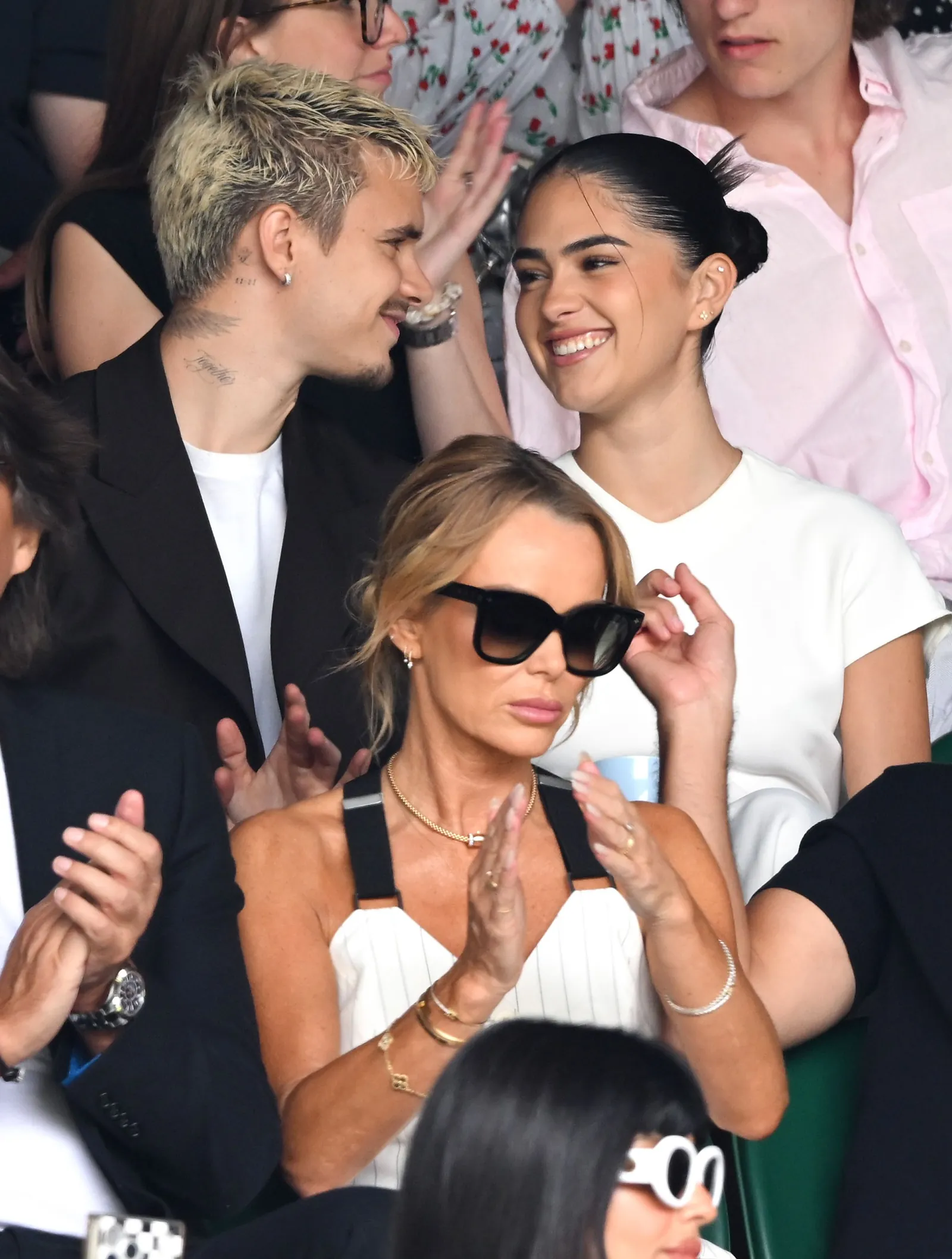 LONDON ENGLAND JUNE 29 Romeo Beckham and Kim Turnball attend day one of the 2026 Wimbledon Tennis Championships at the...
