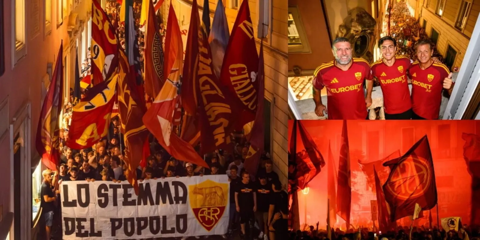Sciarpe, bandiere e cori: i tifosi della Roma festeggiano i 99 anni del club insieme a Dybala, Rizzitelli e Candela